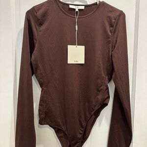 Tibi Brown Long Sleeve Bodysuit